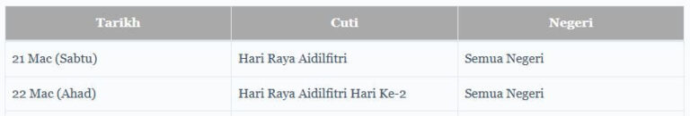 Hari Raya Aidilfitri 2026, Tarikh Cuti Sekolah & Cuti Umum